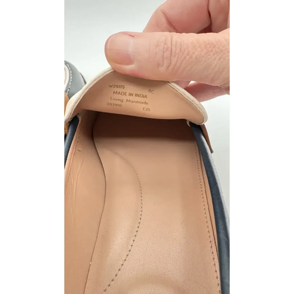 Cole Haan Shoes Womens Size 8 Navy White Pecan Leather Stassi Penny Loafers